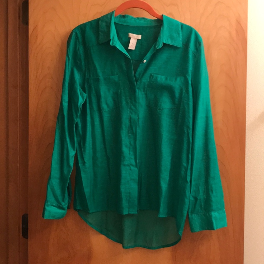 Green button down shirt